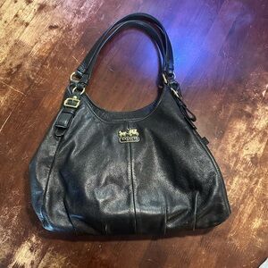 Coach Black Leather Shoulder Bag with Pleated Design